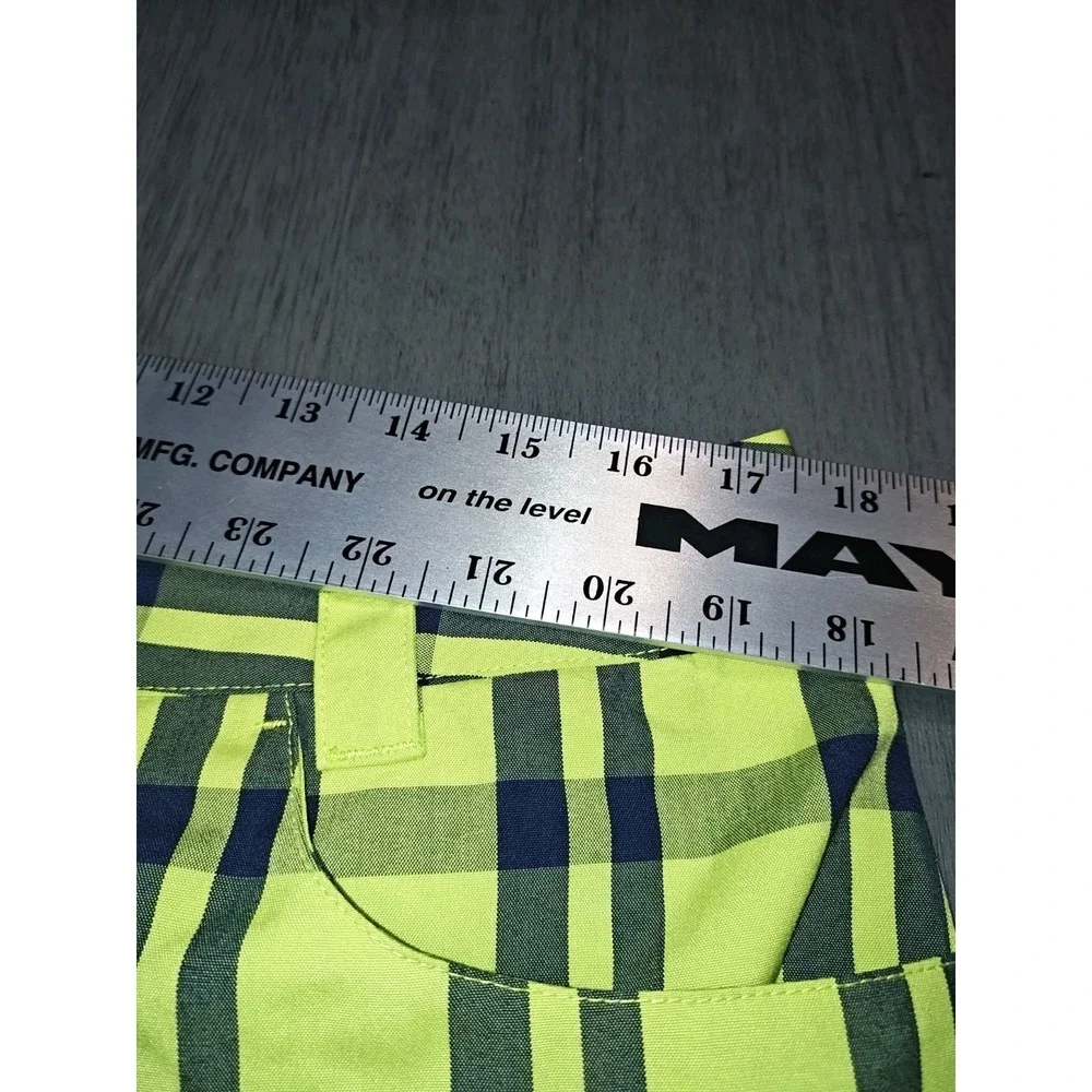 Adidas Woman's neon green and navy plaid Golf Shorts Size 12 - Picture 9 of 11